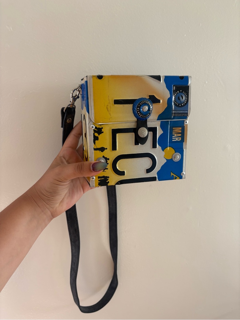 Yellow & Blue License Plate Box Shoulder Bag
